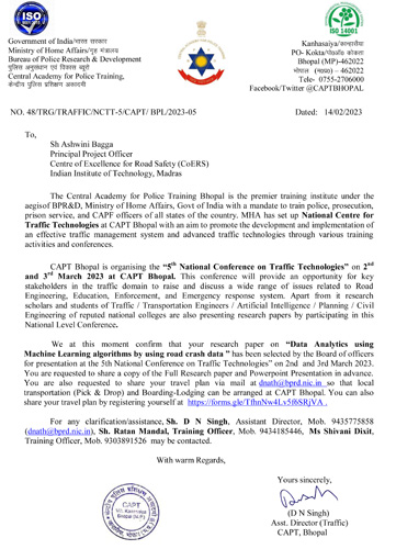 Invitation for 5th National Traffic Management Conference at CAPT, Bhopal